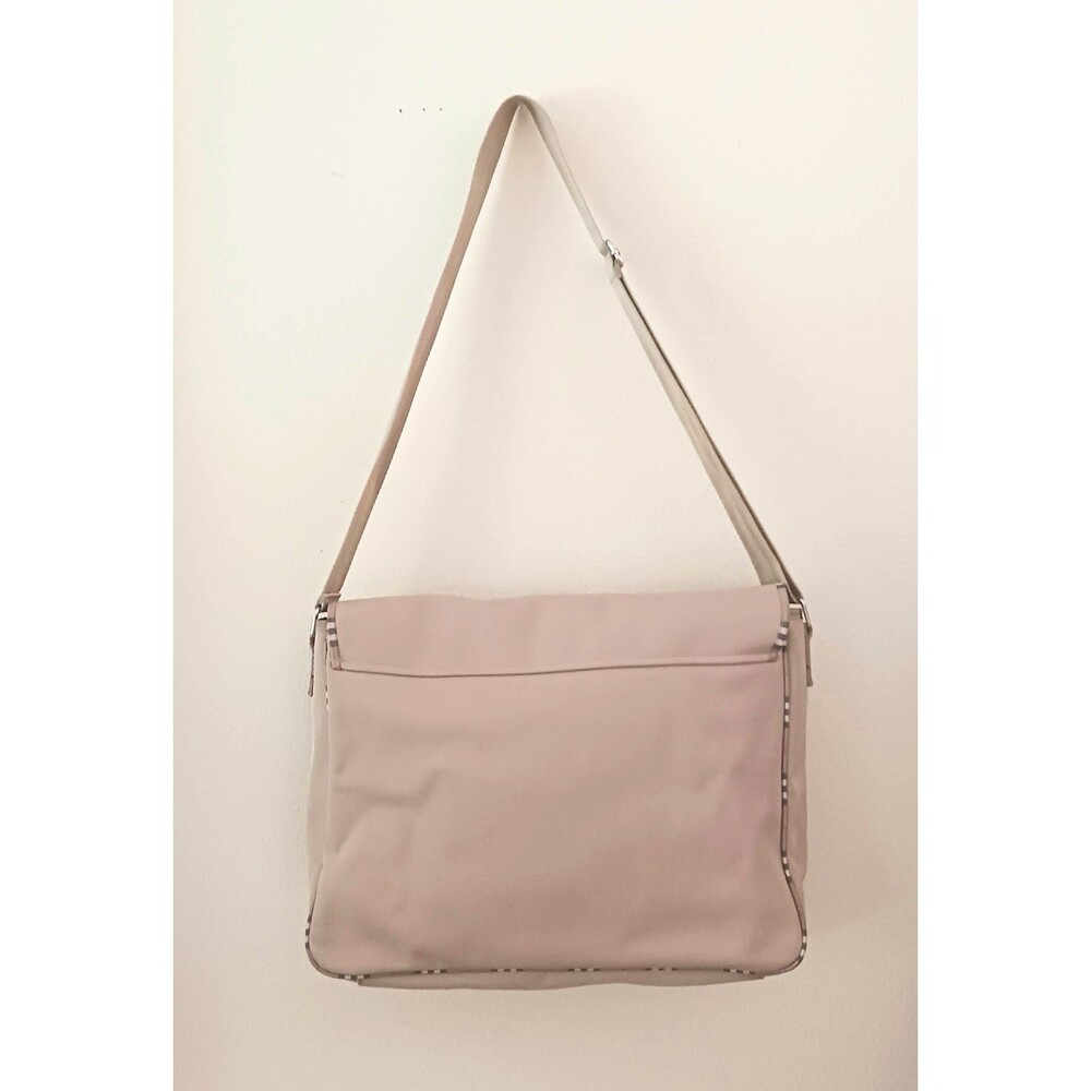 Burberry Fragrance Khaki Nylon Lg Messenger Bag Nova Check Piping Trim Adj Strap - Picture 12 of 16